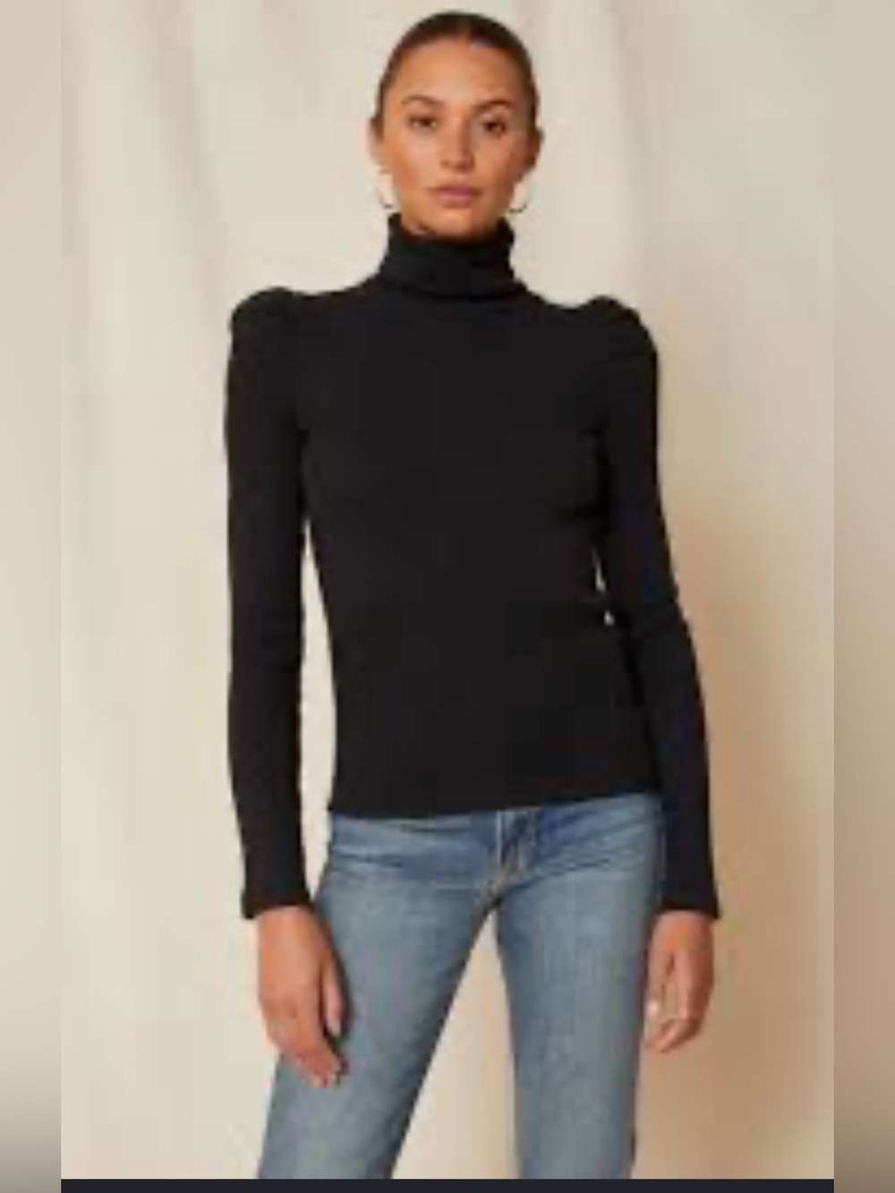 AMO Puff Sleeve Turtleneck Black Ribbed Top Extra Small
